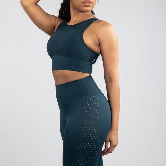 BuffBunny Viva La Vibe Mesh Medium High Impact Sports Bra Top in Cerulean Teal - Picture 9 of 9